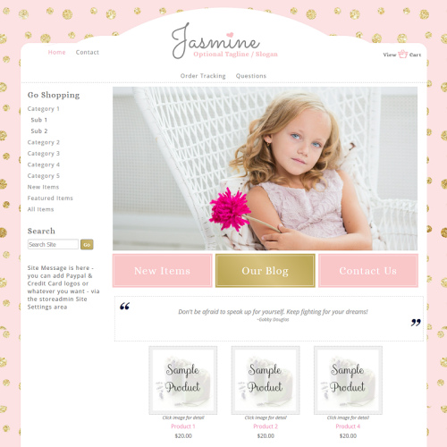 Jasmine - Responsive-pink, gold, girly, responsive, polka dots