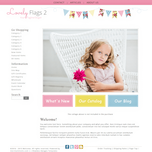 Lovely Flags 2 - Responsive-cute girly boutique website template in pink, blue, yellow