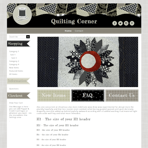 Quilting Corner - Responsive-sewing or applique website template black, taupe, responsive, quilter